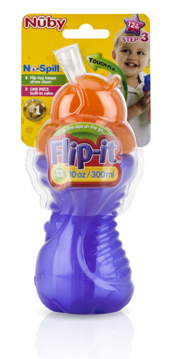 Nuby Flip-It No-Spill Straw Cup 10 oz, 2 pk (More Colors