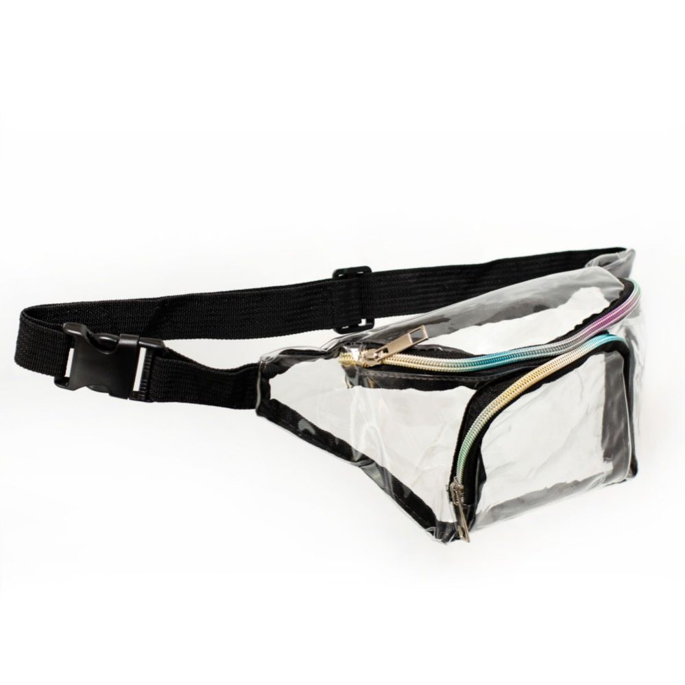 24 Wholesale Pvc Clear Transparent Fanny Packs Belt Bags With Rainbow
