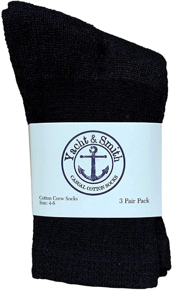 Yacht & Smith Kid's Cotton Terry Cushioned Athletic Black Crew Socks ...