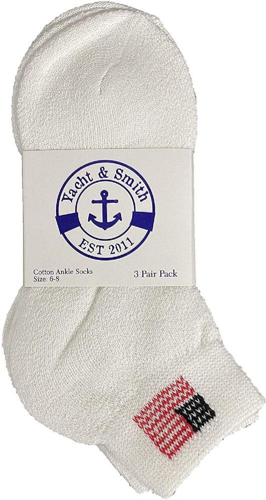 Yacht & Smith Kids Cotton Quarter Ankle Socks In White Size 4-6