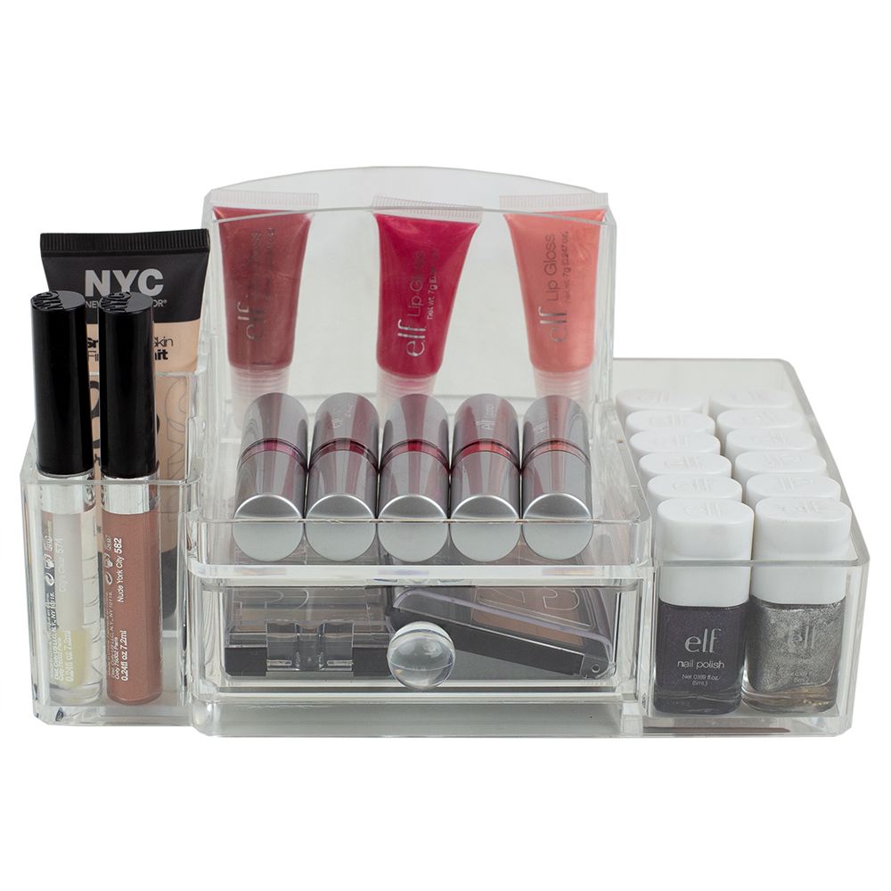 Home Basics 3 Compartment Plastic Cosmetic Organizer, Clear