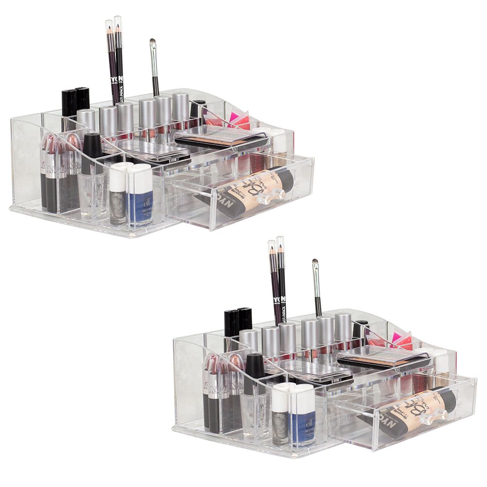 Home Basics 3 Compartment Plastic Cosmetic Organizer, Clear