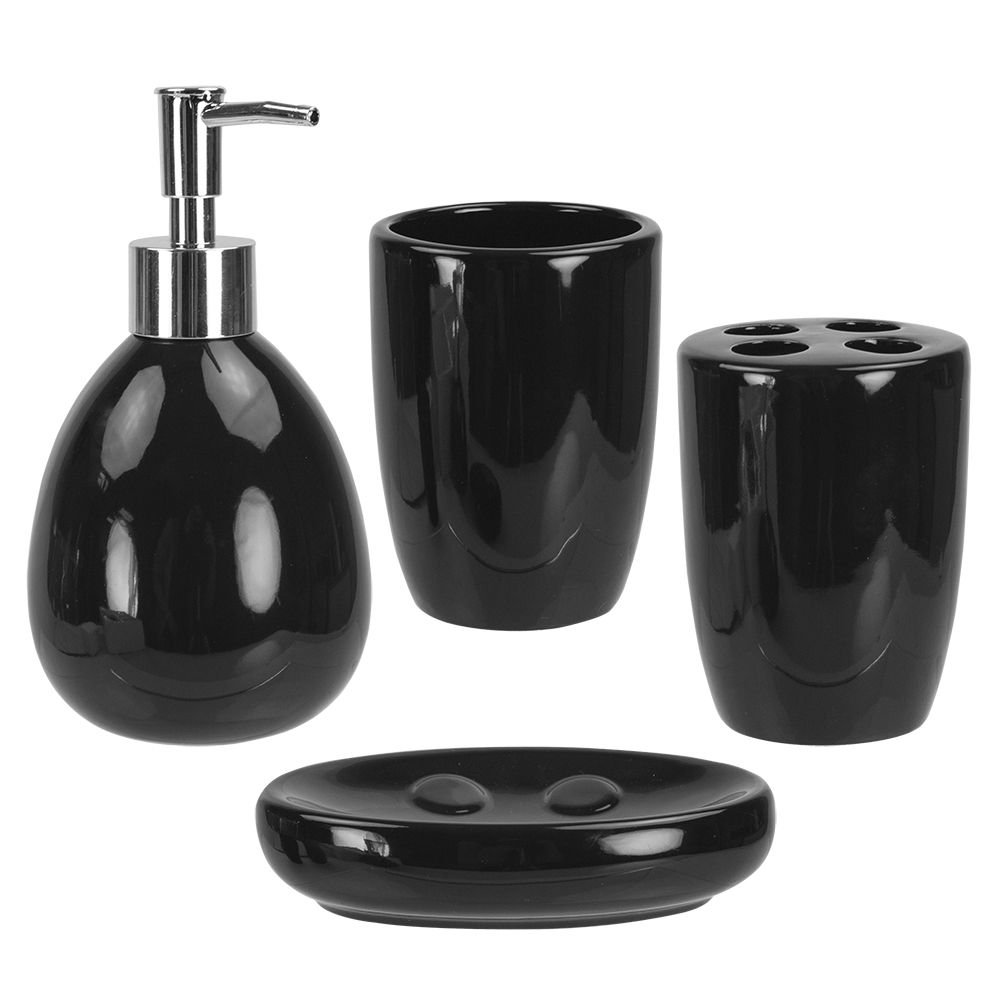 12 Pieces Home Basics 4 Piece Bath Accessory Set, Black Bathroom