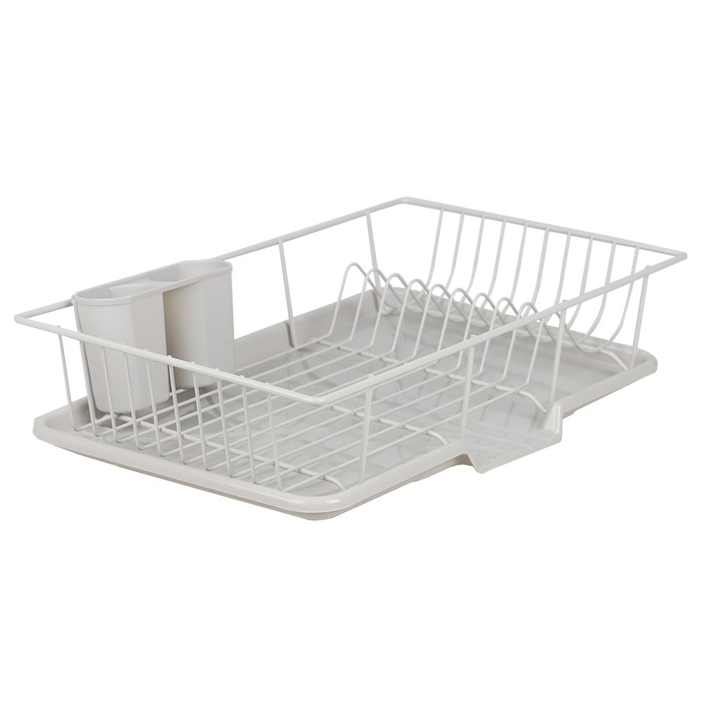 6 pieces Home Basics 3 Piece Dish Rack, White - Dish Drying Racks - at 