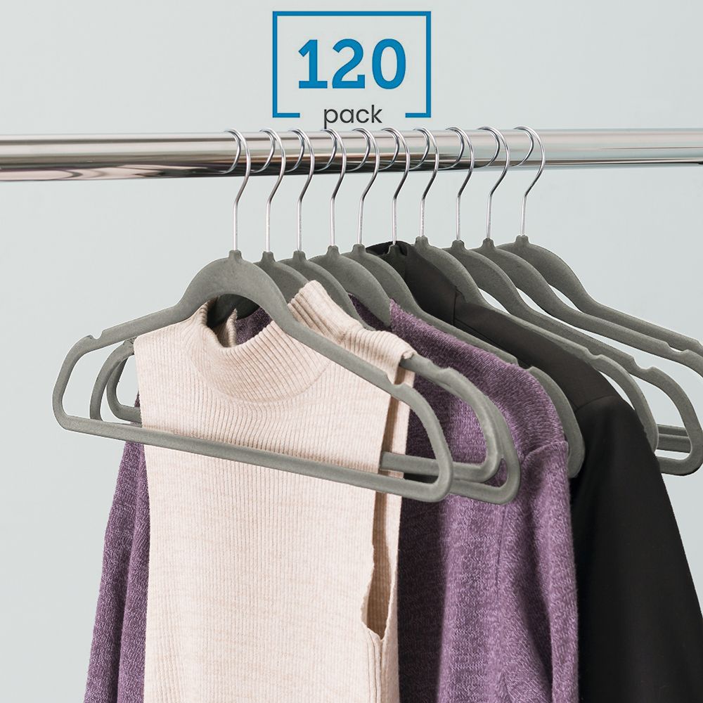 Home Basics Non Slip Velvet Hangers, 10 Pack, Grey 