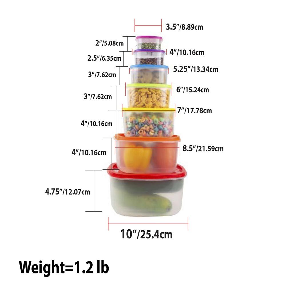 Home Basics 7 Piece Plastic Food Storage Container Set with Multi-Colored Lids
