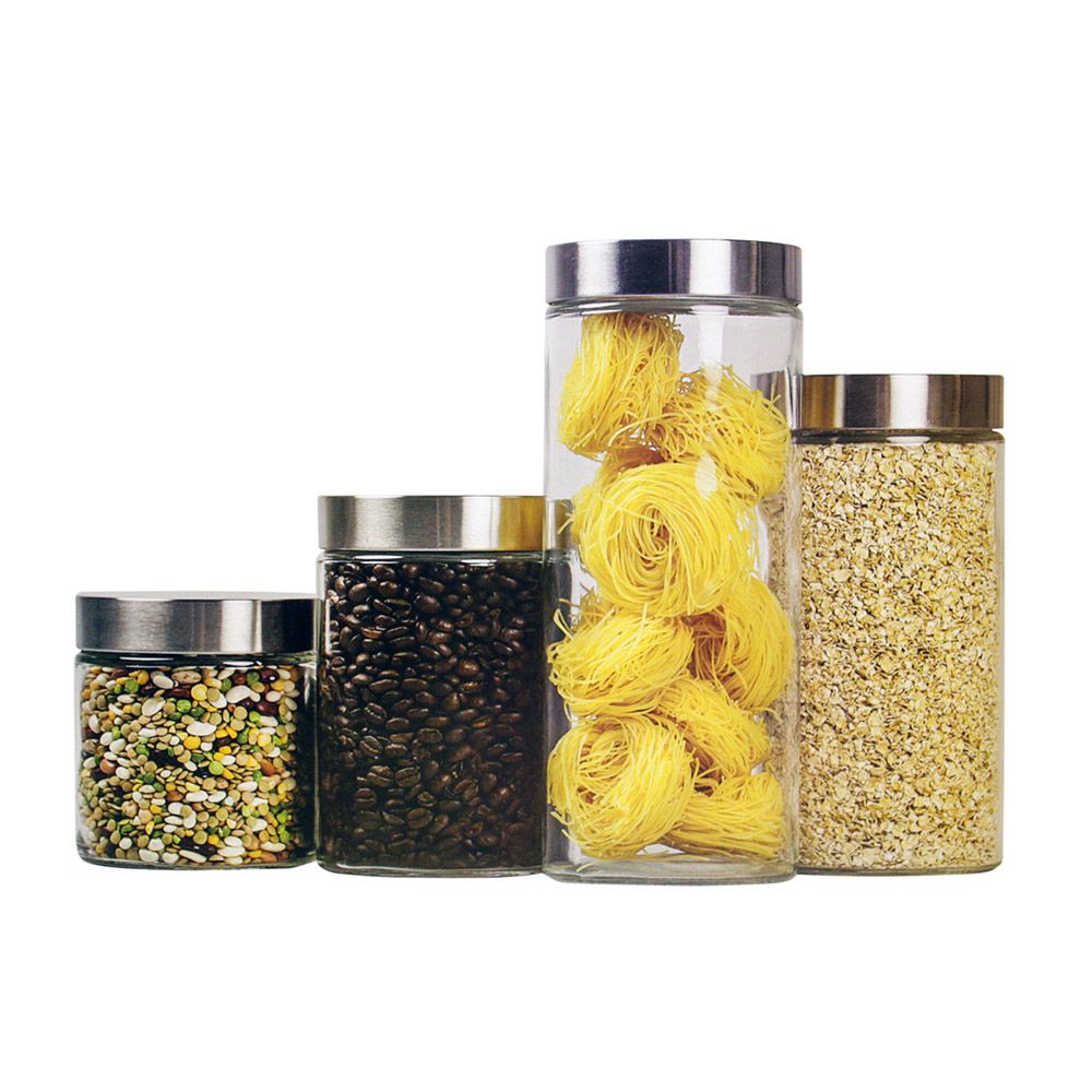 4-Piece Glass Canister Set with Stainless Steel Lids