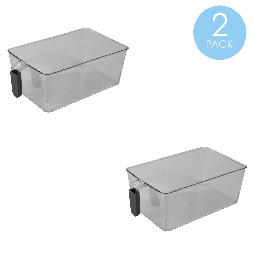 Large Pull-Out Plastic Storage Bin with Soft Grip Handle, Clear