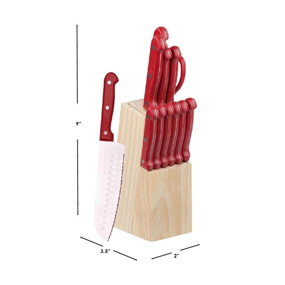 12 Pieces Home Basics 13 Piece Knife Set With Block, Red Kitchen
