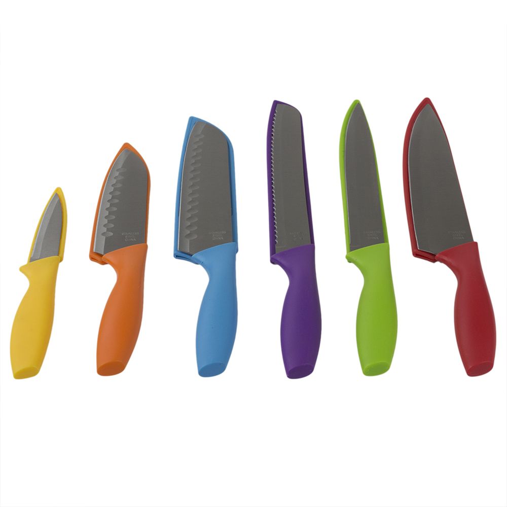 6 Stainless Steel Knife Set with Colorful Slip Covers