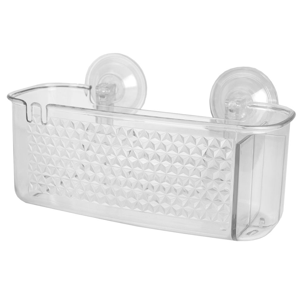 Large Cubic Patterned Plastic Shower Caddy with Suction Cups, Clear, SHOWER