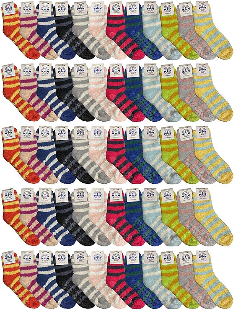 60 Pairs of Yacht & Smith Women's Solid Assorted Colors Warm & Cozy Fuzzy  Socks