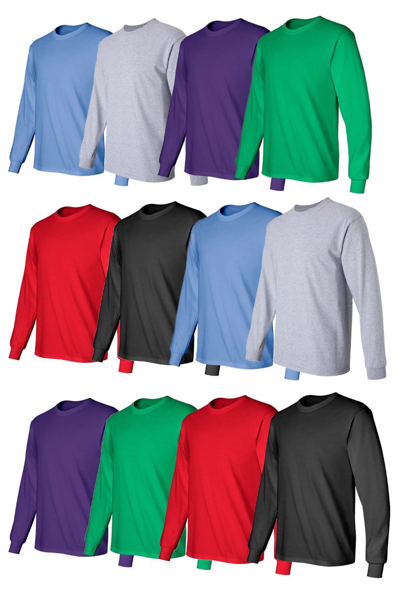 60 Wholesale Mens Cotton Long Sleeve Tee Shirt Assorted Colors Size X ...