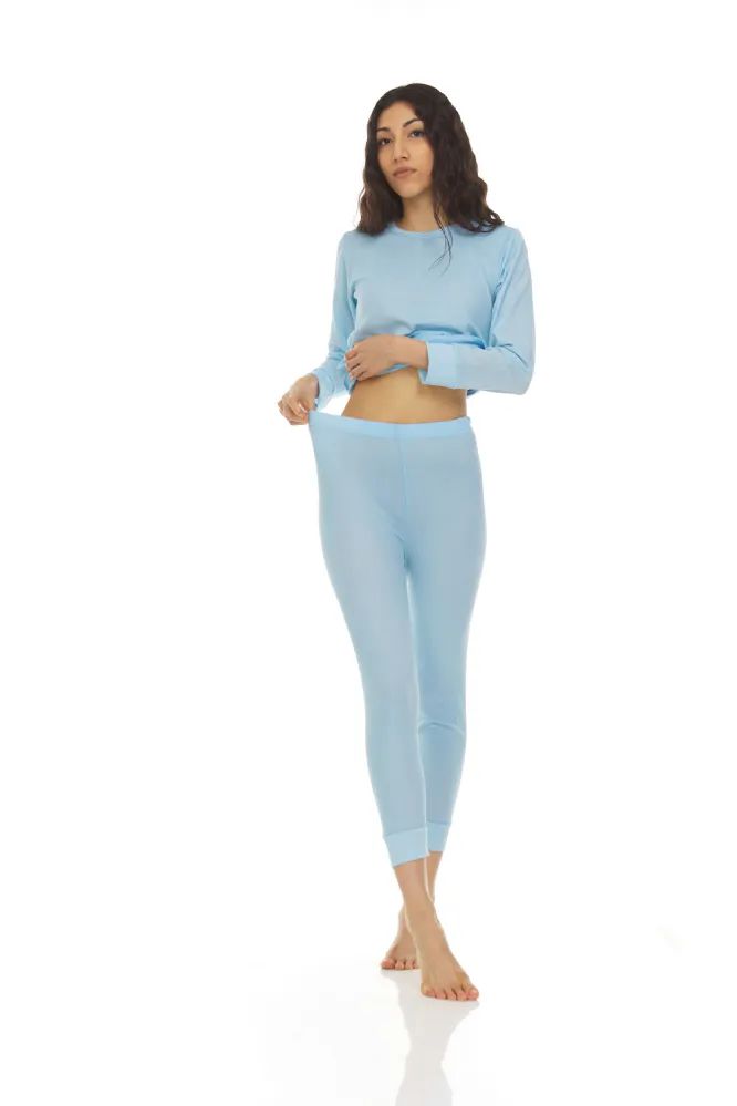 48 Sets Yacht & Smith Womens Cotton Thermal Underwear Set Sky Blue Size M - Womens  Thermals - at 