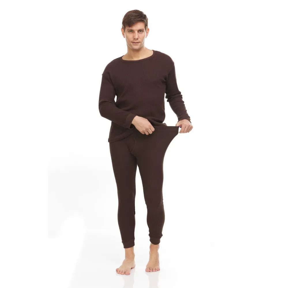 Yacht & Smith Mens Cotton Thermal Underwear Set Brown Size xl at