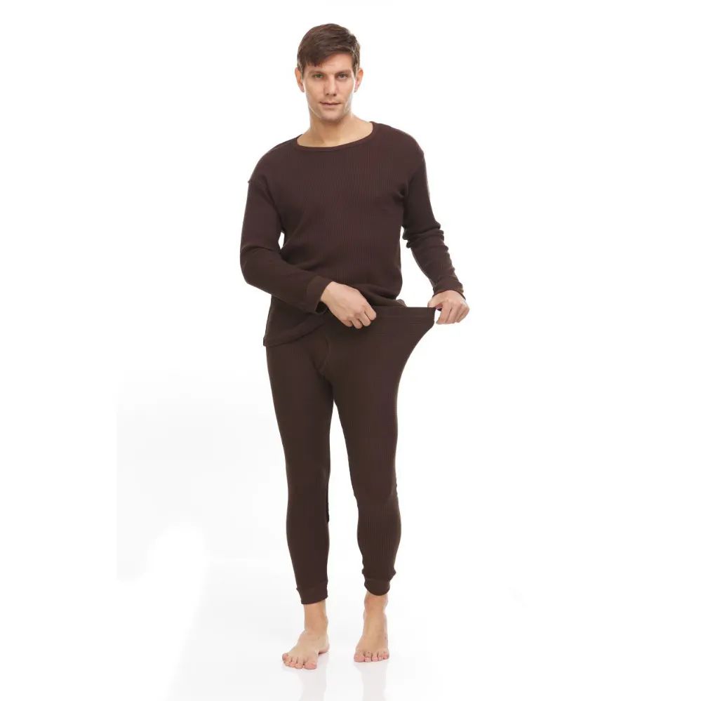 6 Wholesale Yacht And Smith Mens Thermal Underwear Set In Brown