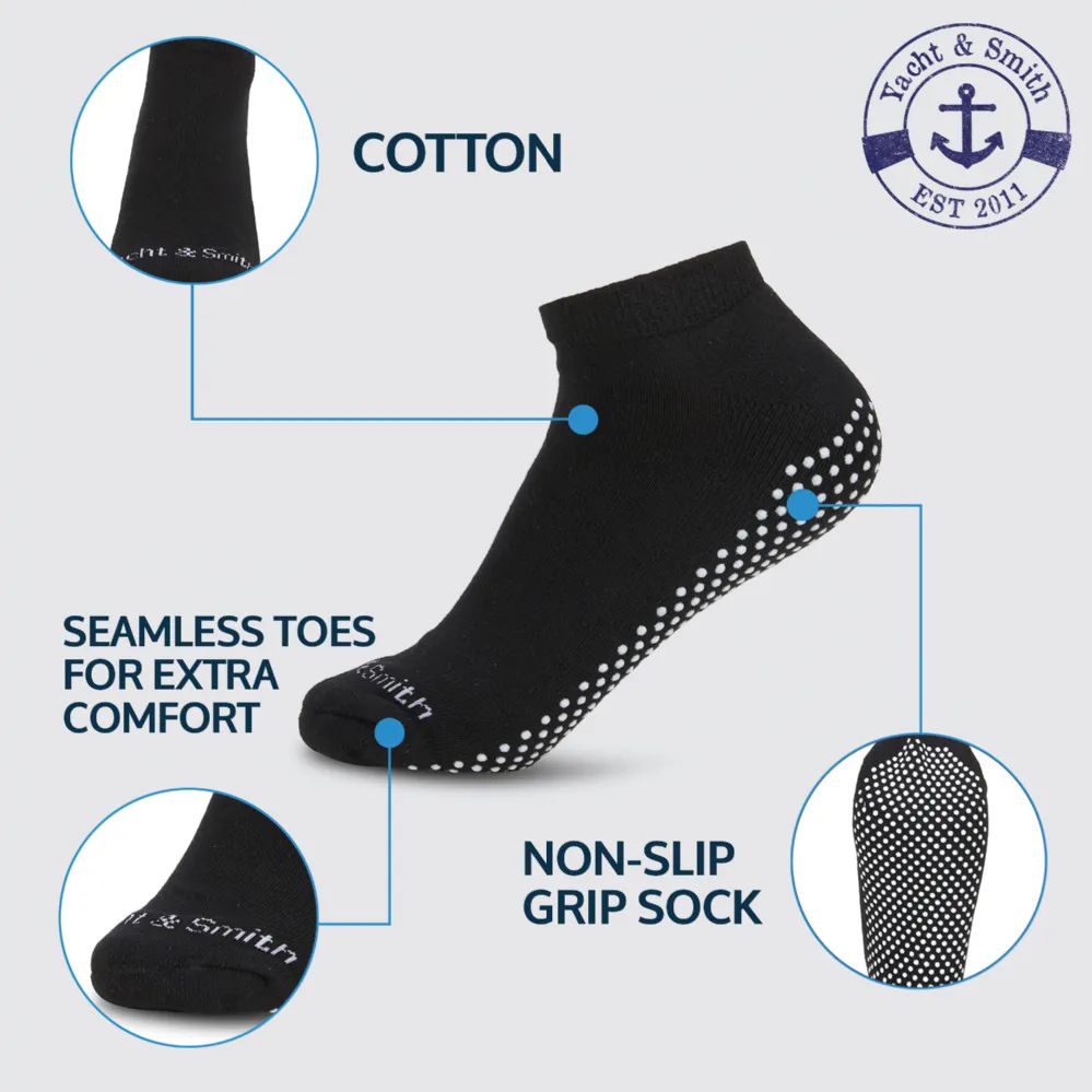 Yacht & Smith Black Rubber Grip Bottom Cotton Yoga, Trampoline Sock Size  9-11 - at -  
