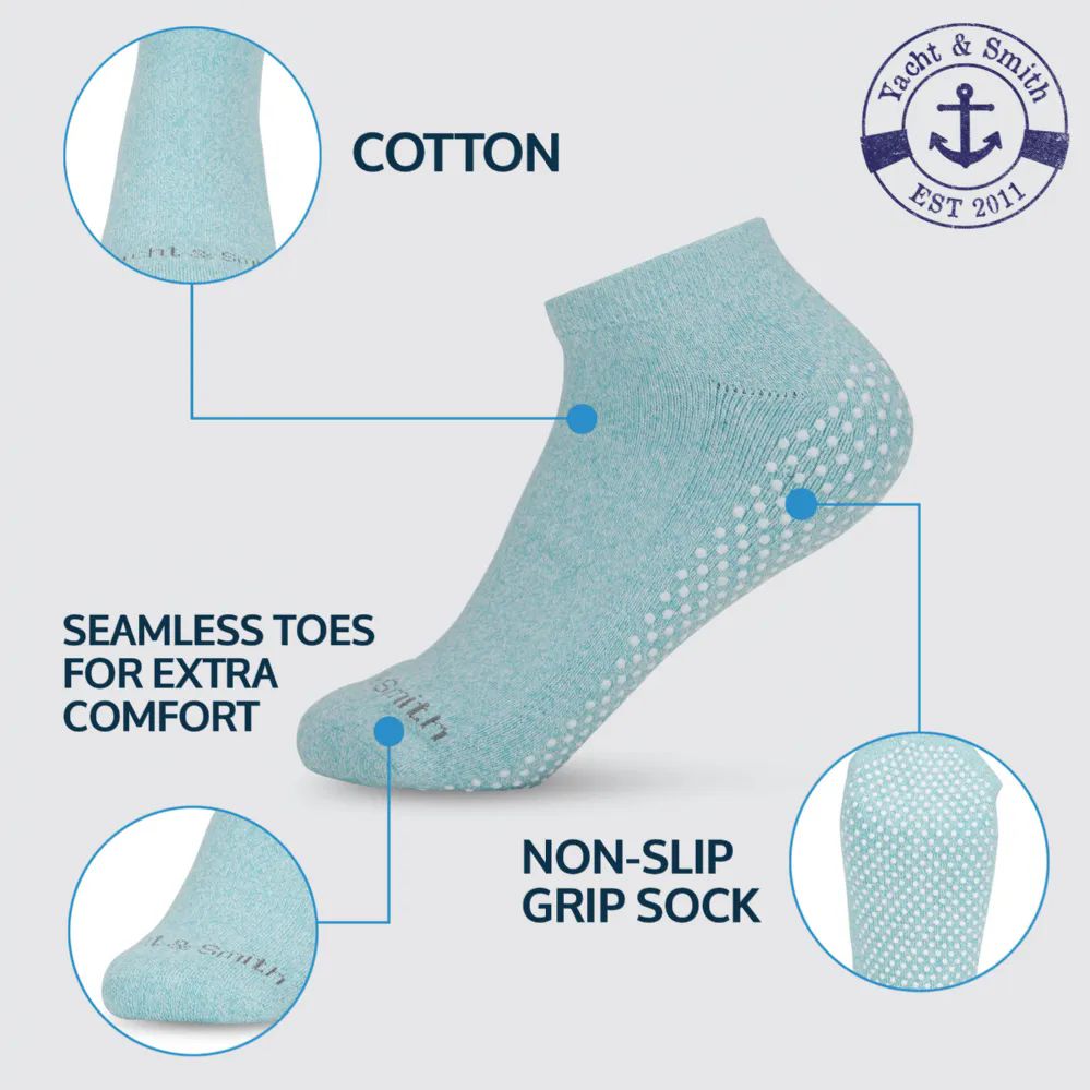 Women's Non Slip No-Skid Socks with Grips, 97% Cotton, For Hospital, Yoga,  Pilates, Barre, Grippy Ankle Sock, 9-11