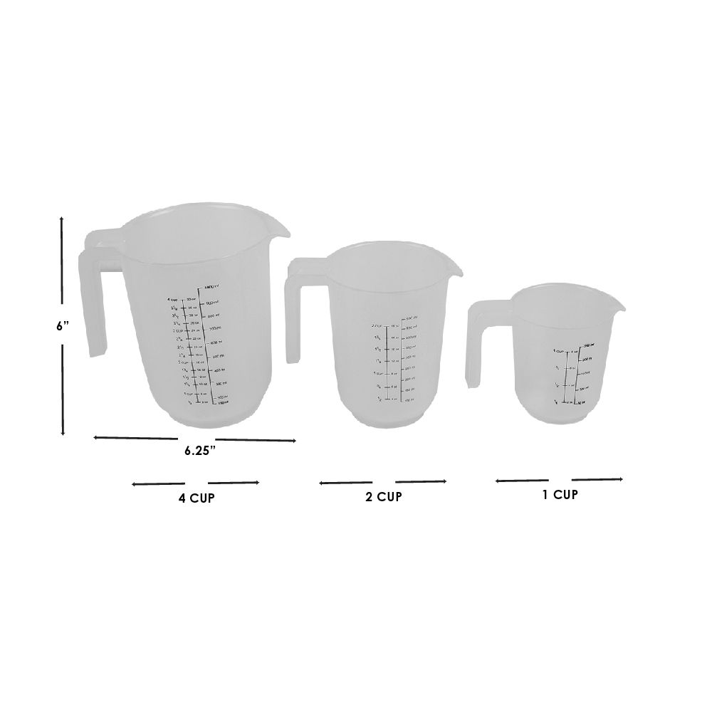 Plastic Measuring Cup,Set of 3 Clear Measuring Cups,1 Cup/2 Cup/4