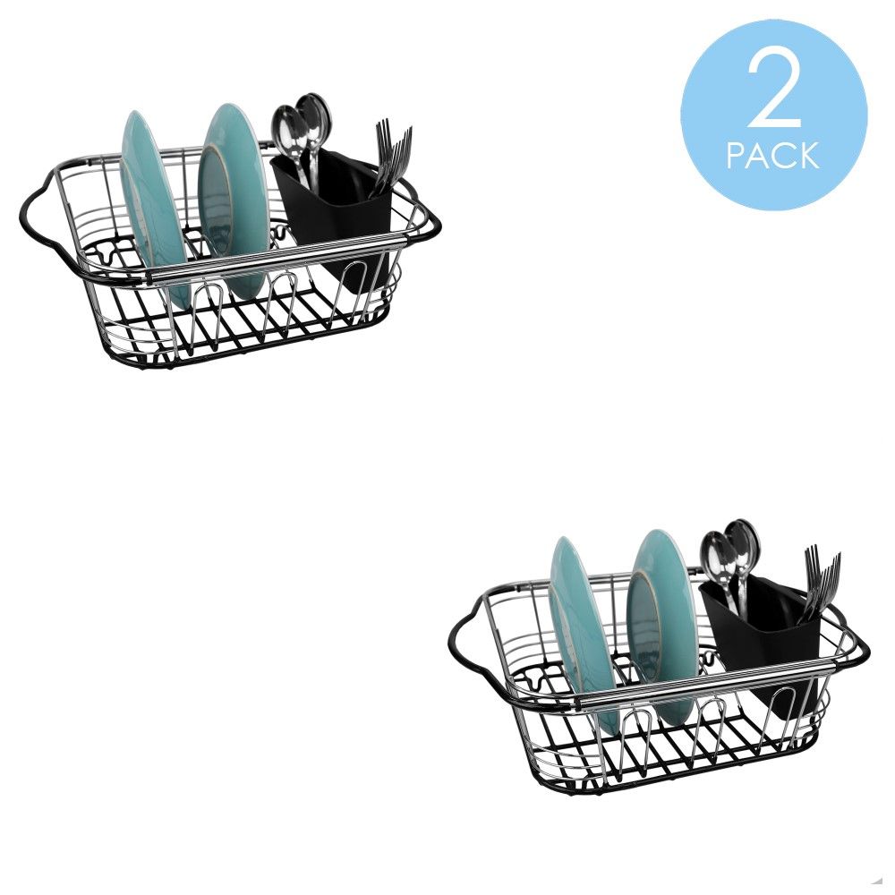Expandable Over the Sink Steel Wire Dish Rack with Coated Handles, Chrome