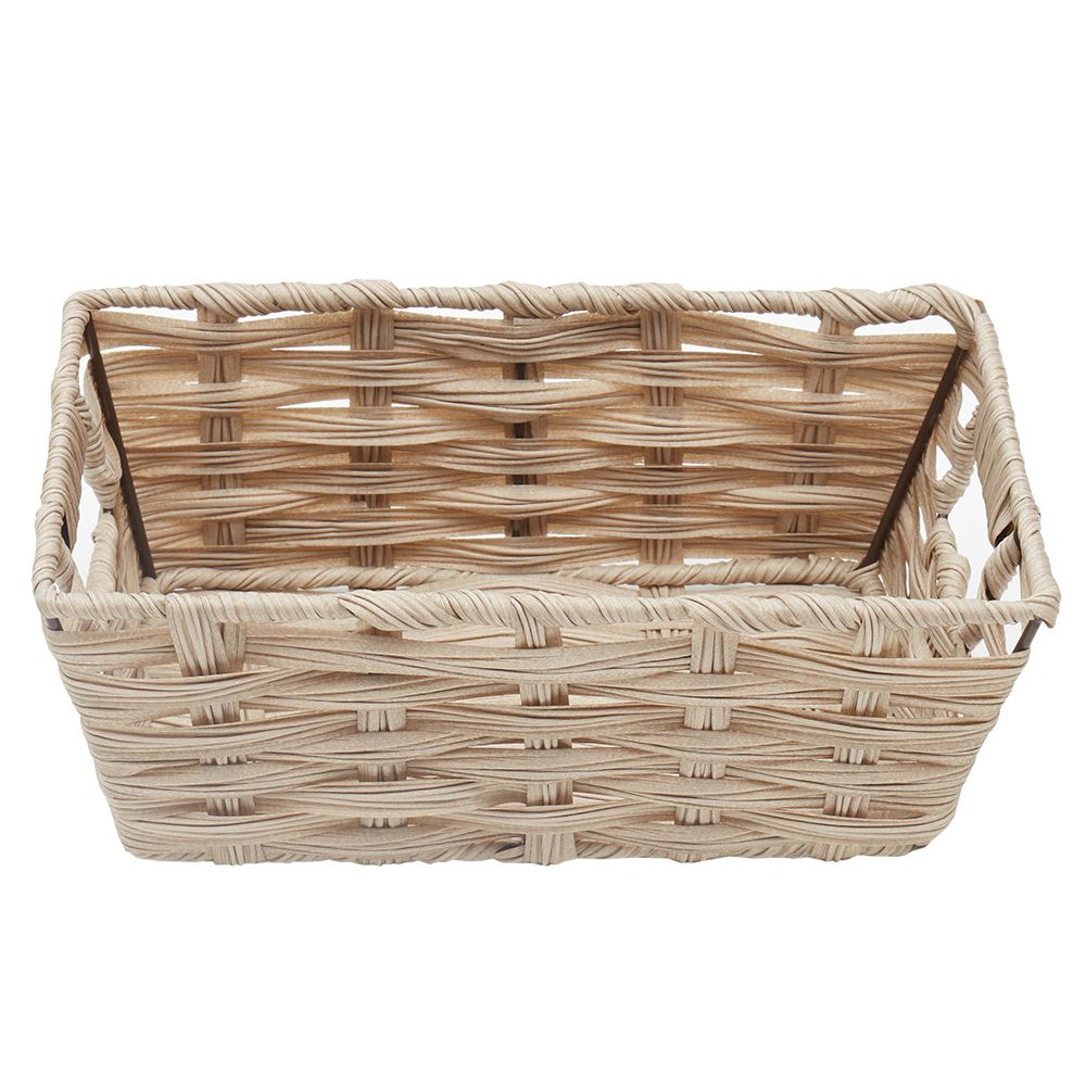 Small Gray Faux Rattan Storage Basket