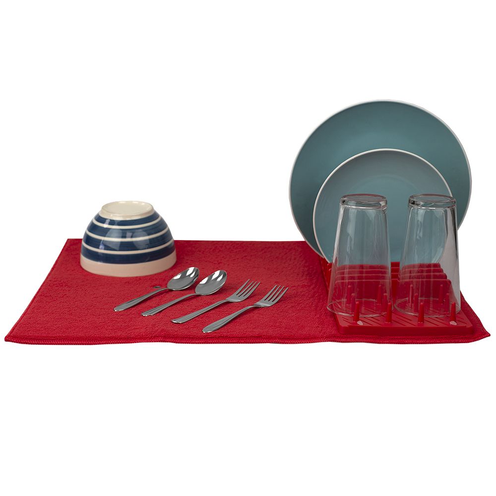 12 Wholesale Home Basics Low Profile Plastic Dish Drying Rack With Buttoned  Micro Fiber Drying Mat, Red - at 