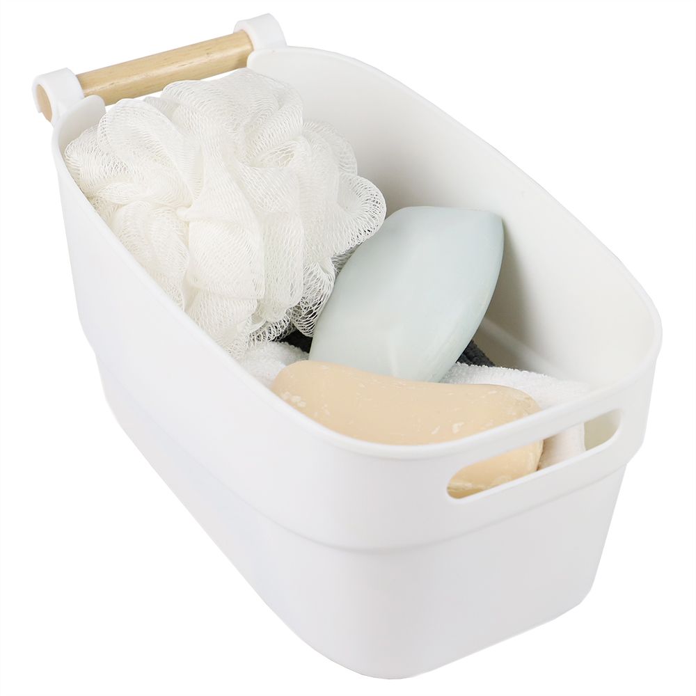 12 pieces Home Basics Small Plastic Basket With Wooden Handle, White -  Baskets - at 