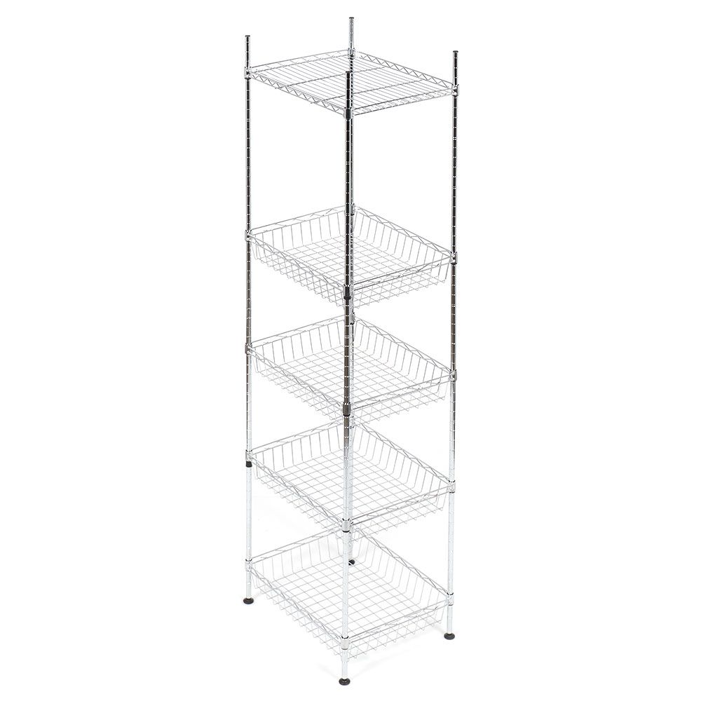 Home Basics 5 Tier Standing Wire Baskets, Chrome Baskets at