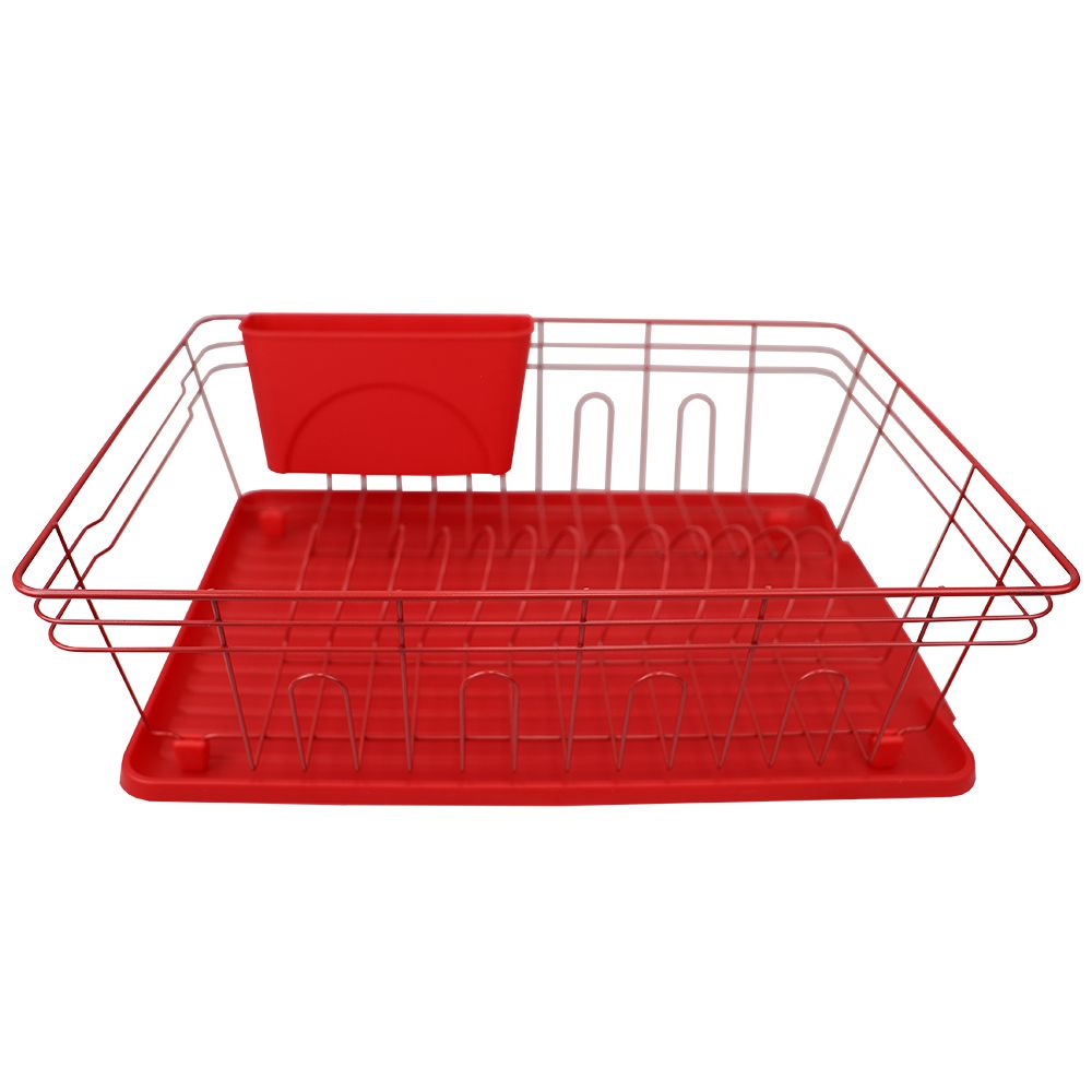 Home Basics 2-Tier Plastic Dish Drainer, Red