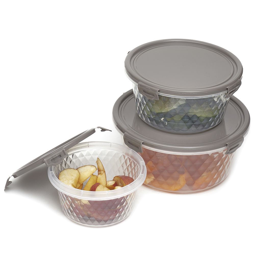 Home Basics Crystal 3 Piece Round Food Storage Containers with Locking Lids,  (18 oz), FOOD PREP