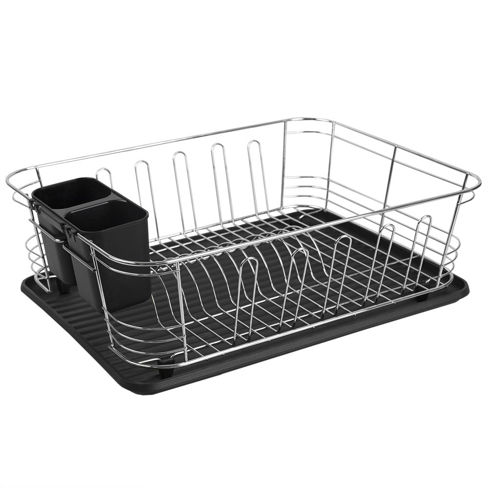 Home Basics 2 Tier Plastic Dish Drainer, Black