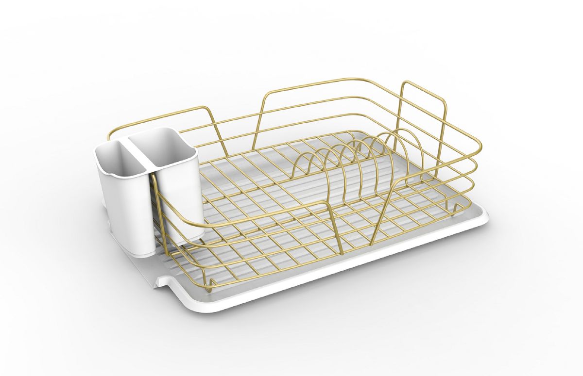 inkt Aanpassen Octrooi 6 pieces Michael Graves Design Deluxe Dish Rack with Gold Finish Wire and  Removable Dual Compartment Utensil Holder, White/Gold - Dish Drying Racks -  at - alltimetrading.com