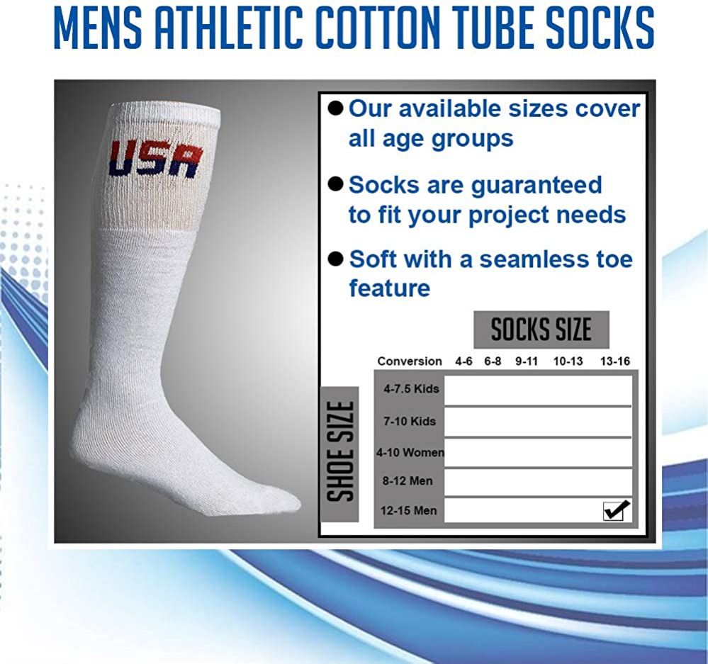 Yacht & Smith Men's Cotton 31 Inch Terry Cushioned Athletic White Usa Logo  Tube Socks Size 13-16 - at -  