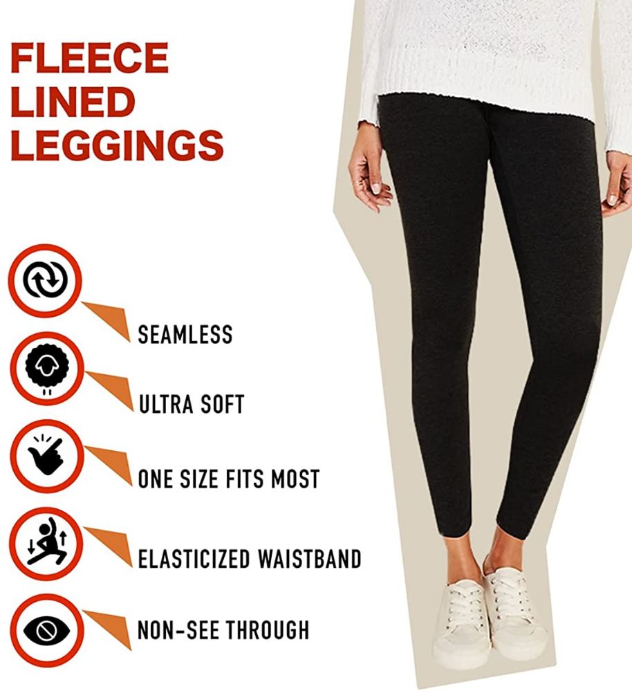 6 Pieces Yacht & Smith Women's Black Fleece Leggings - Womens Leggings - at  