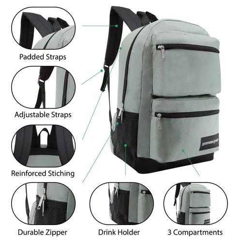 Wholesale 17 Inch Deluxe Backpack in 6 Assorted Colors - Case of 24