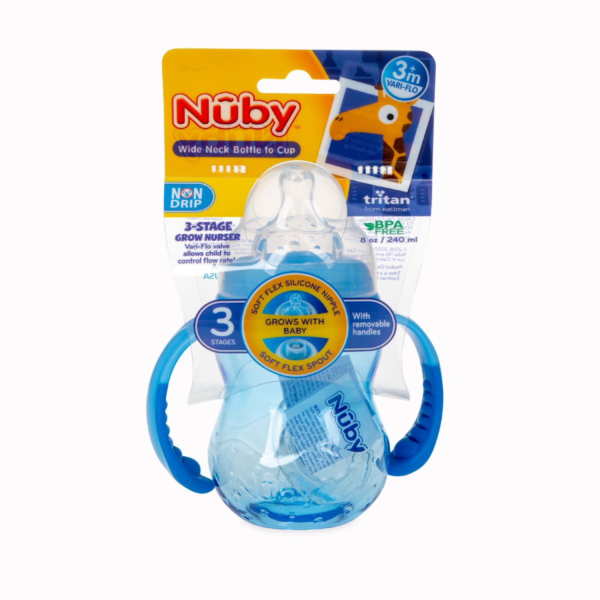 24 pieces Nuby 3 Stage 8oz Tritan Wide Neck Bottle, Blue - Baby Bottles ...