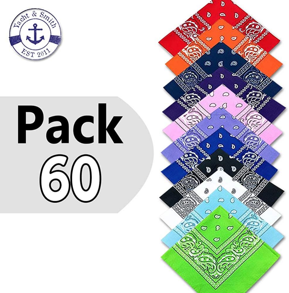 60 Pieces Assorted Cotton Bandana Mixed Prints, Mixed Colors Mix Styles