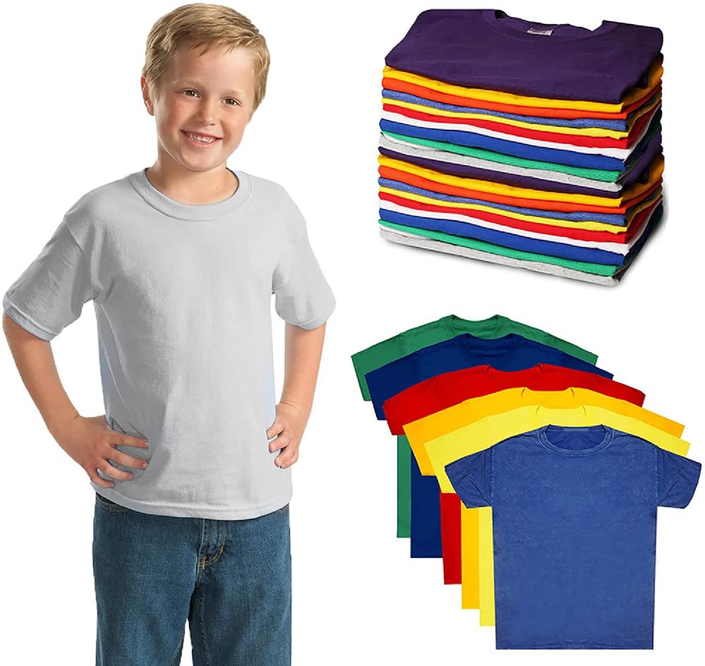 Kids Unisex Cotton Crew Neck T-Shirts, Assorted Sizes And Colors, Ages 4-12  - at -  