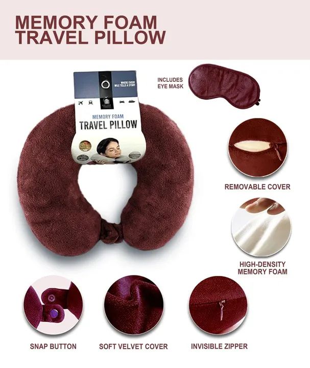 Memory Foam Travel Neck Pillow - 360° Support With Eye Mask & Earplugs In Portable Box
