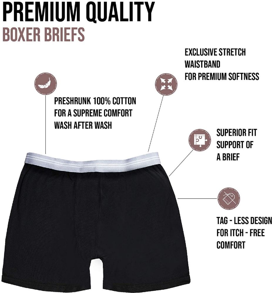 180 Wholesale Mens 100% Cotton Boxer Briefs Underwear, Assorted