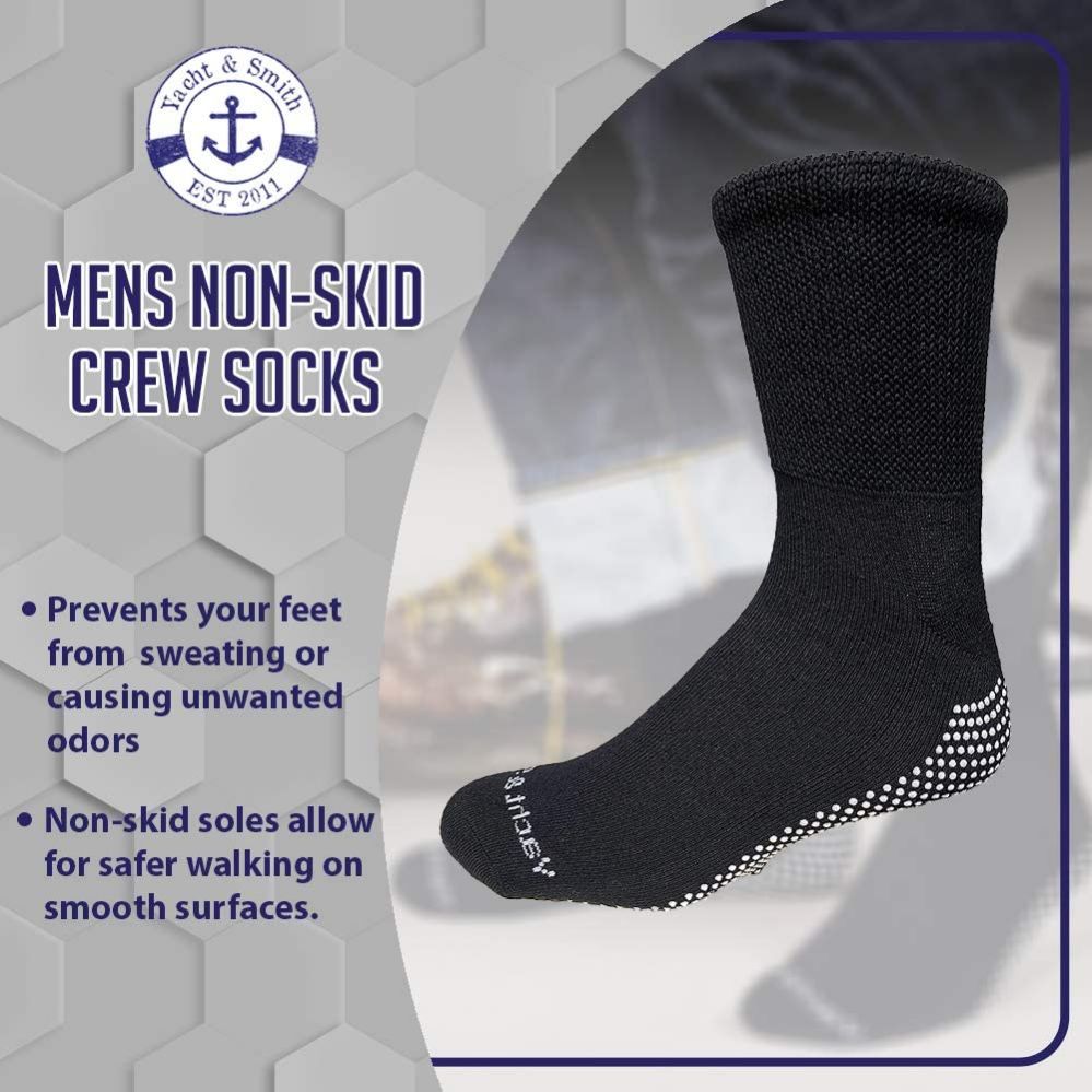 Yacht & Smith Men's Diabetic Black Non Slip Socks Size 13-16 - at -   