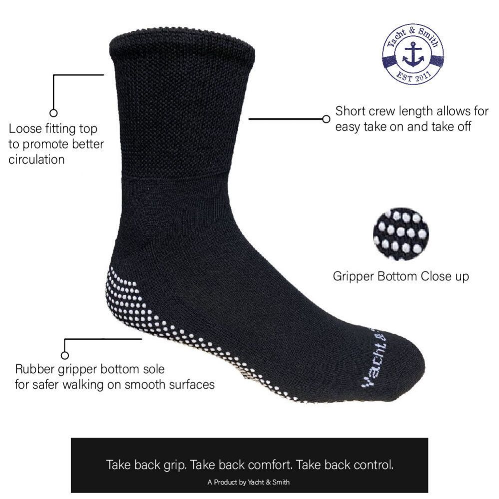 Yacht & Smith Multi Purpose Diabetic Black Rubber Silicone Gripper Bottom  Slipper Sock Size 9-11 - Womens Slipper Sock - at 