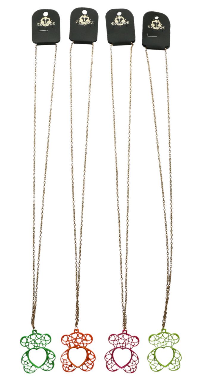 60 Wholesale Neon Teddy Bear Charm Necklace