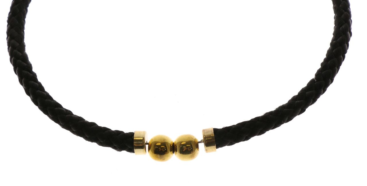 60 Wholesale Black Braided Rope Look Choker Necklace With Gold Tone Accent Beads