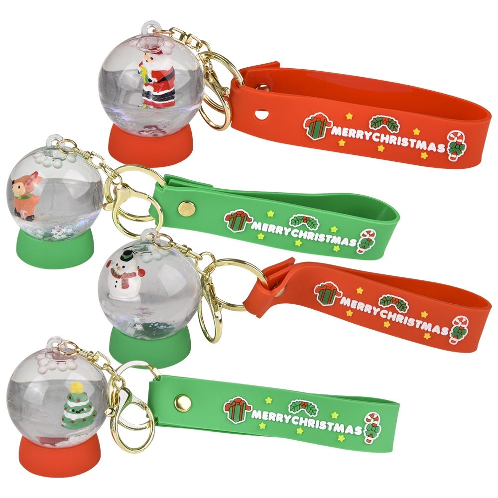 144 Wholesale 2-inch Christmas Liquid Snow Globe Wristlet Clip Oon