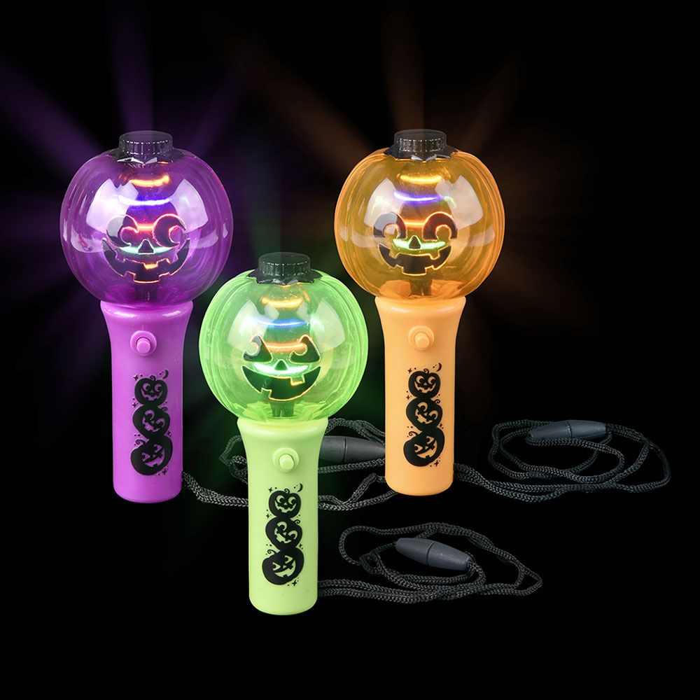 144 Wholesale Jack O Lantern Light Up Spinning Wand Necklace 4.5-inch
