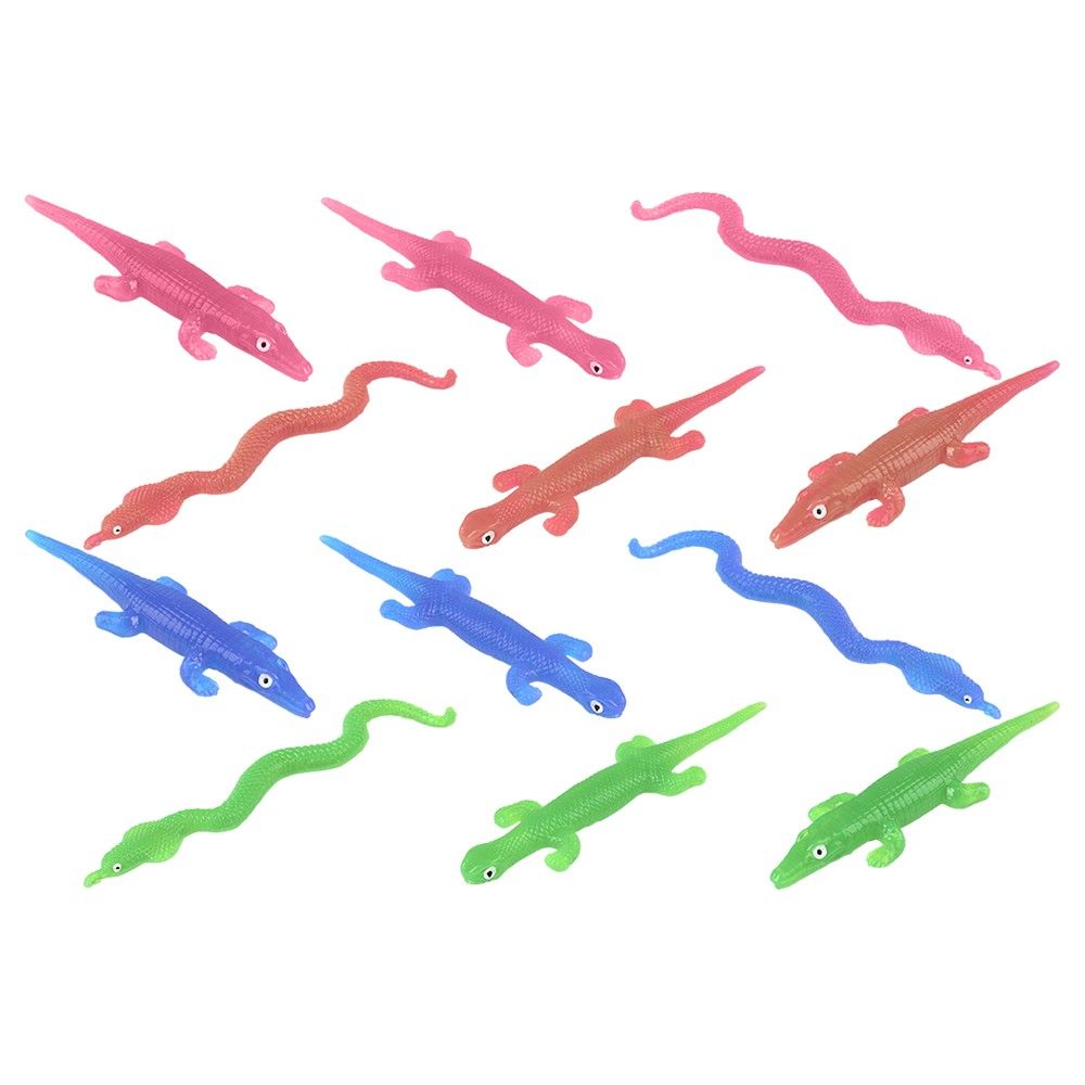 144 pieces 8 inch Sticky Stretchy Reptile Assortment - Bulk Novelty Prizes