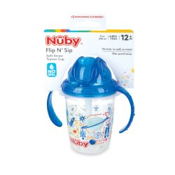 24 pieces Nuby Tritan 2-Handle NO-Spill Flip N' Sip Printed Cup, 8oz - Assorted Designs - Baby Accessories