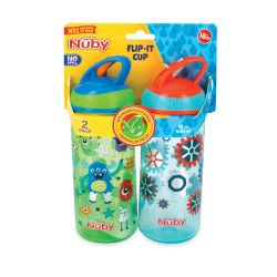 12 Wholesale Nuby 2-Pack FliP-It Active Printed Cup With Hard Straw PP 18oz Assorted Designs for 18 months up