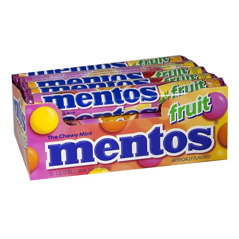 60 Wholesale Travel Size Mentos Mixed Fruit 1.32 Oz. Roll